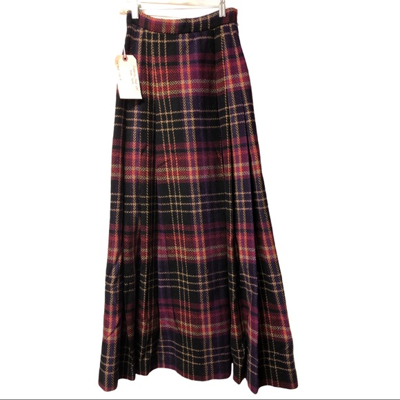 VINTAGE Plaid MAXI Wool Long Skirt